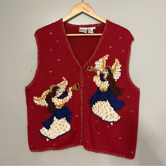 Hasting & Smith Womens Red Christmas Angels Holiday Festive Sweater Vest Size XL - Picture 6 of 14